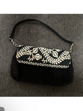 Vera Bradley Embroidered Flap Shoulder Bag with White Floral Detail